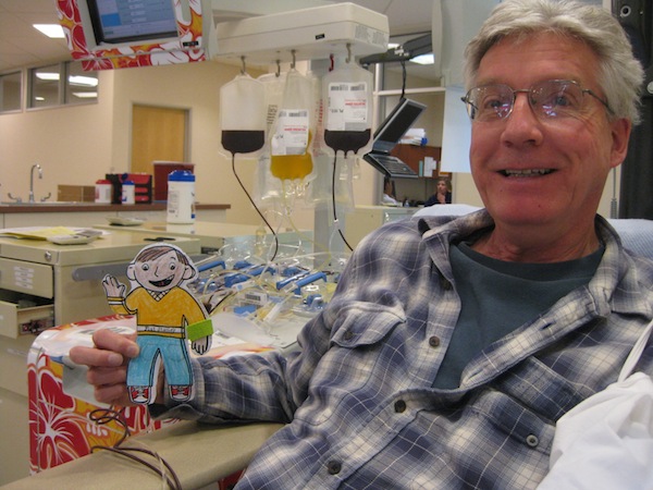 Flat Stanley and me donating platelets